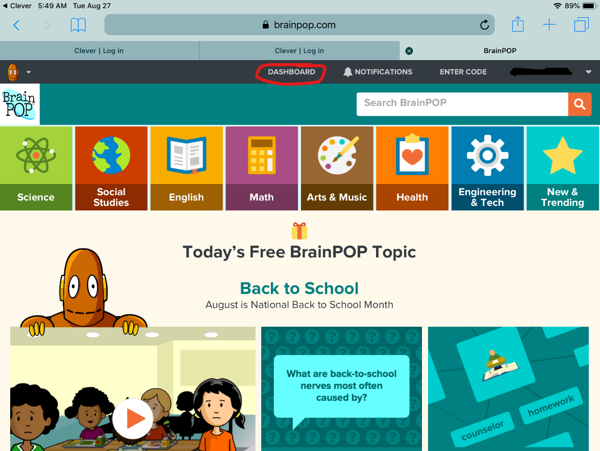 Logging into BrainPOP as a student Wesleyan School